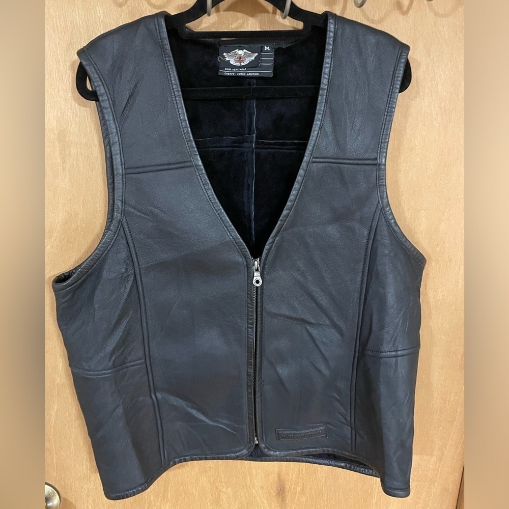 HARLEY DAVIDSON-Vintage Men's Black Leather Lined Vest Size M